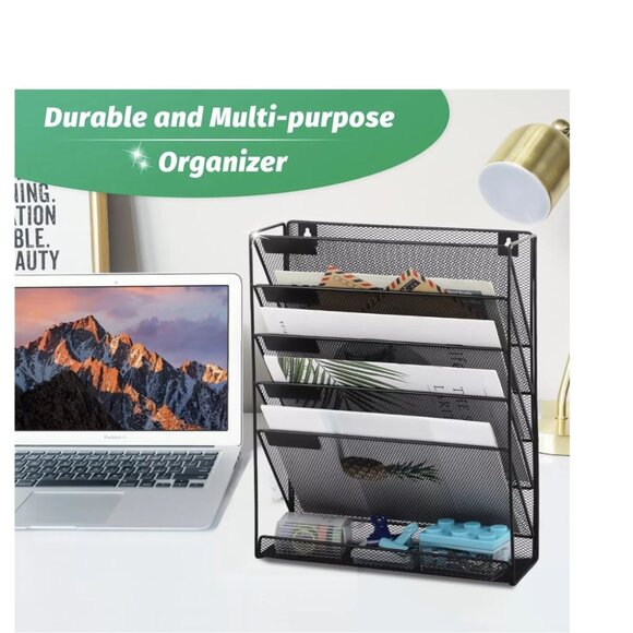EASEPRES 5-Tier Wall File Organizer | Sturdy Metal Mesh | Black - Picture 4 of 6
